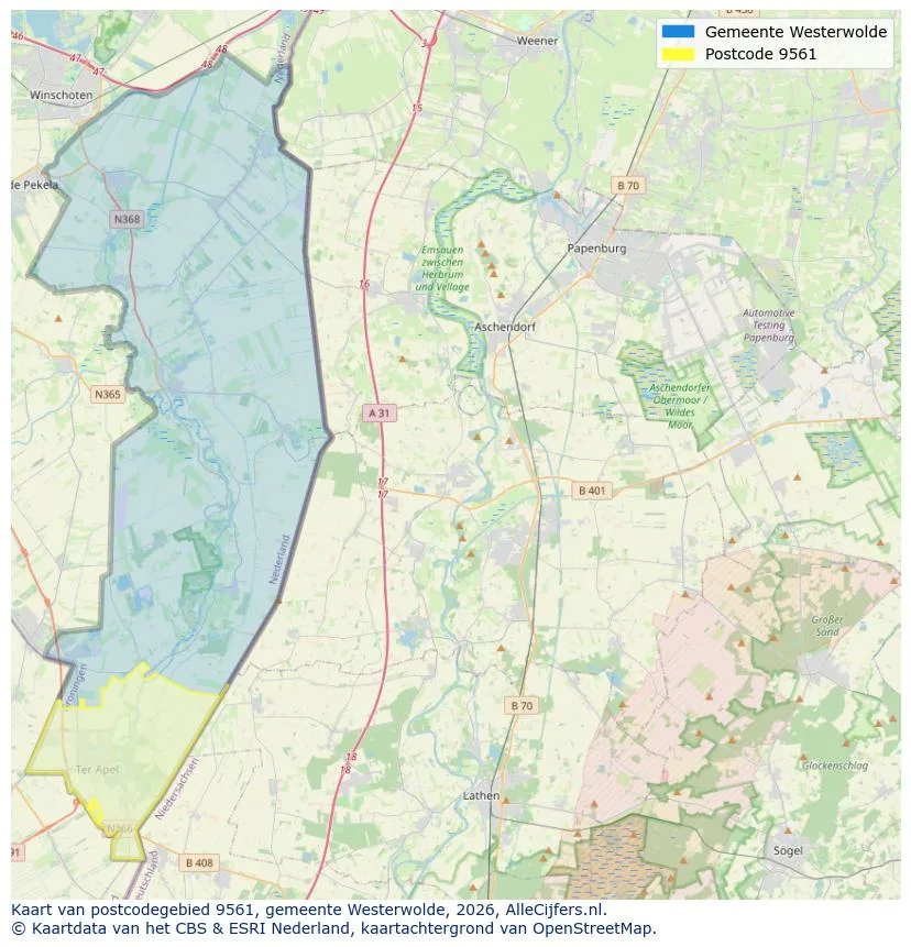 Postcodekaart voor 9561