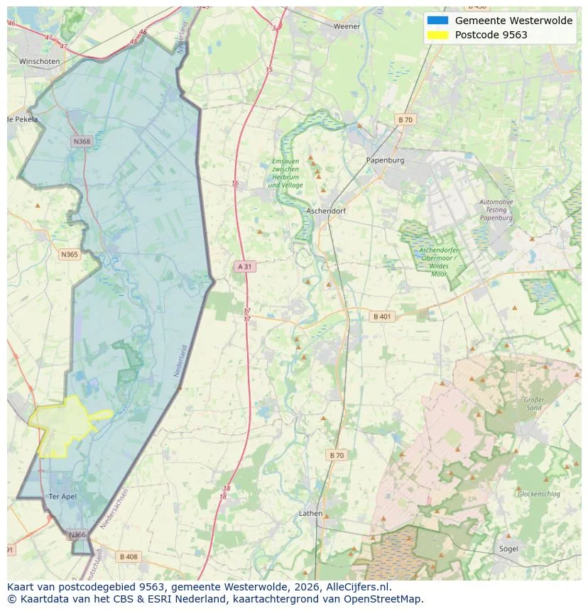 Postcodekaart voor 9563