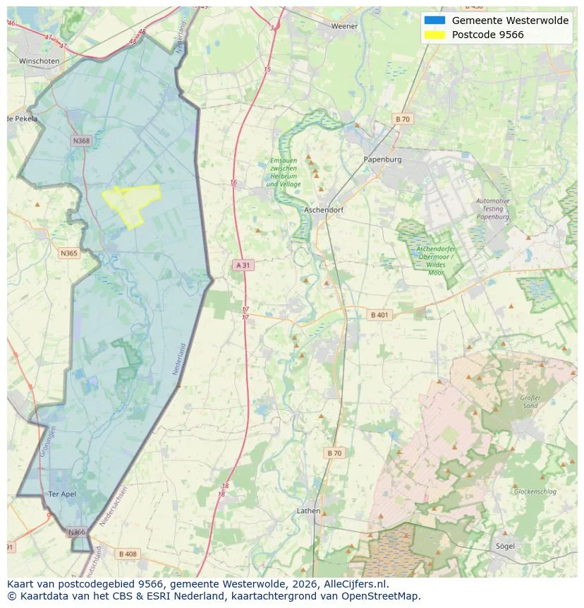Postcodekaart voor 9566