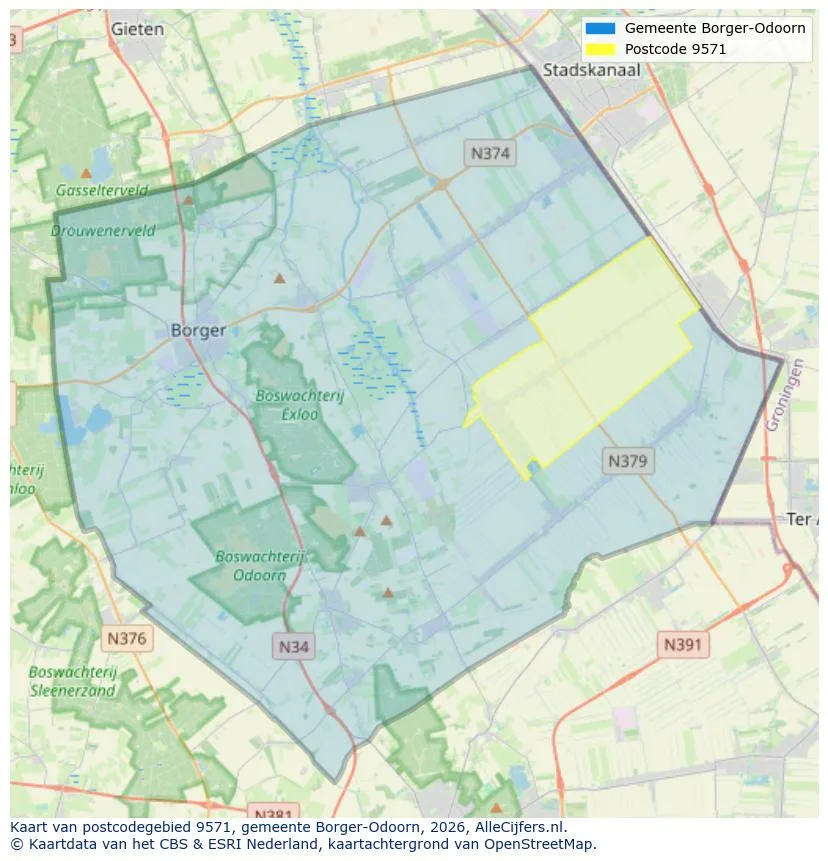 Postcodekaart voor 9571
