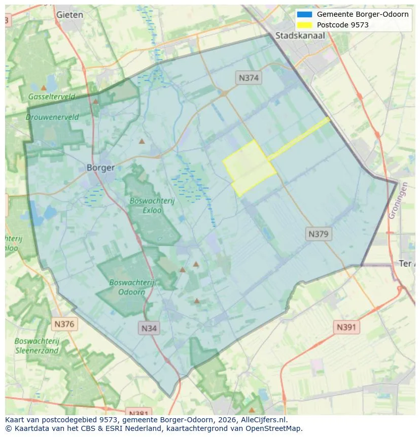 Postcodekaart voor 9573