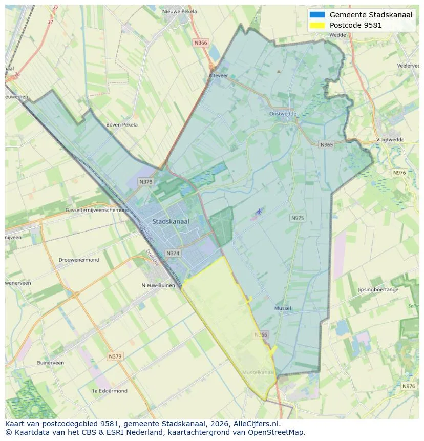 Postcodekaart voor 9581