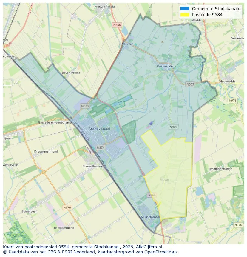 Postcodekaart voor 9584