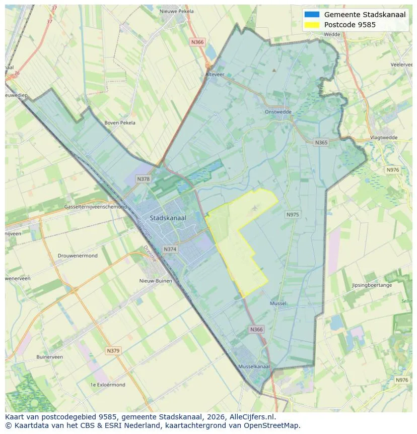 Postcodekaart voor 9585