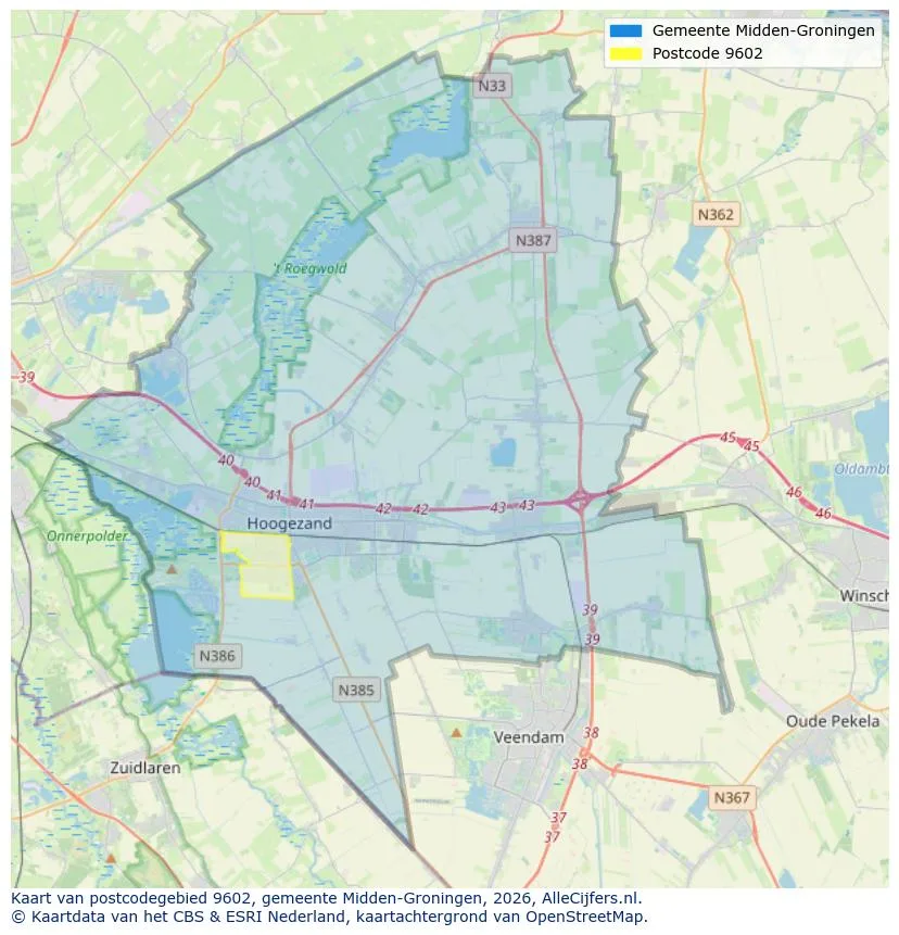 Postcodekaart voor 9602