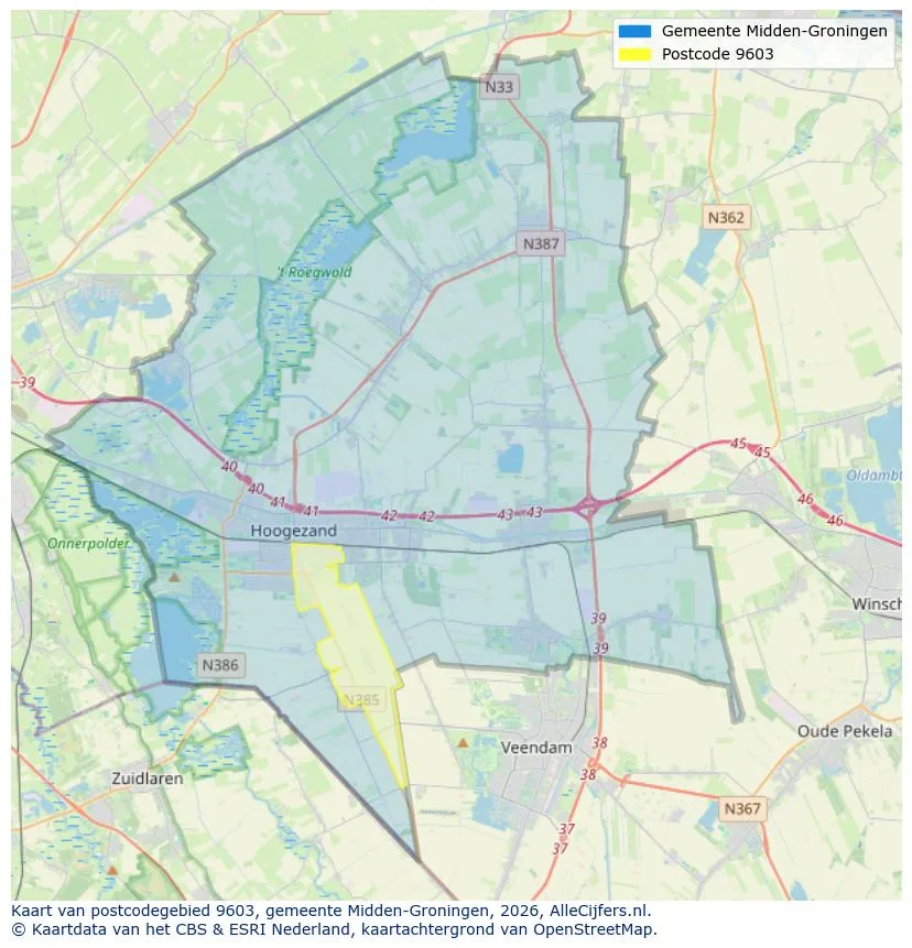 Postcodekaart voor 9603