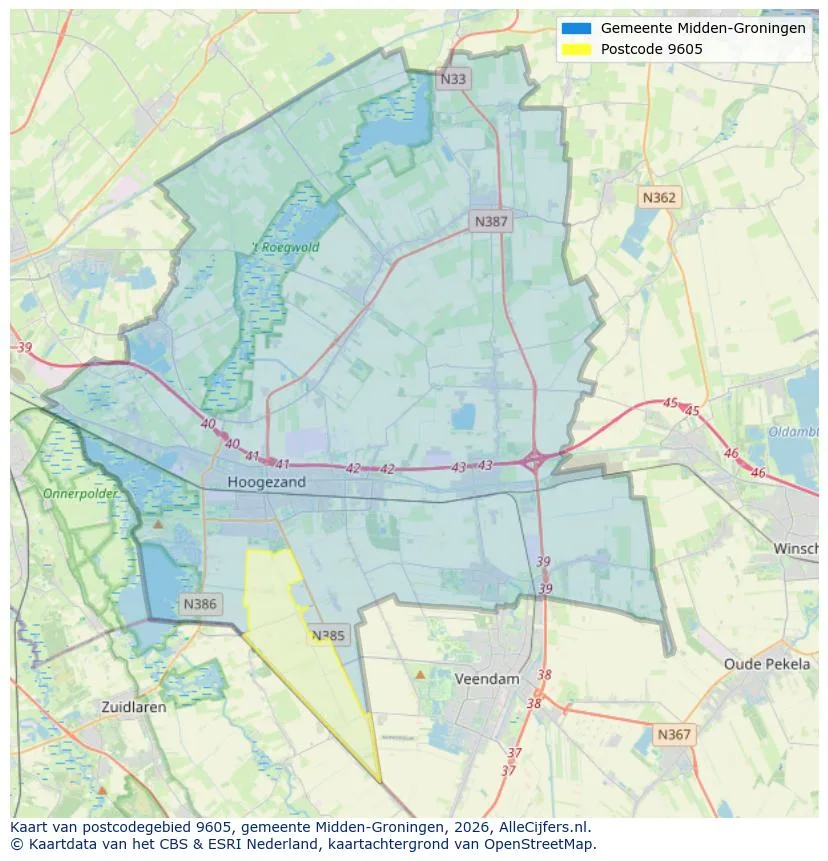 Postcodekaart voor 9605