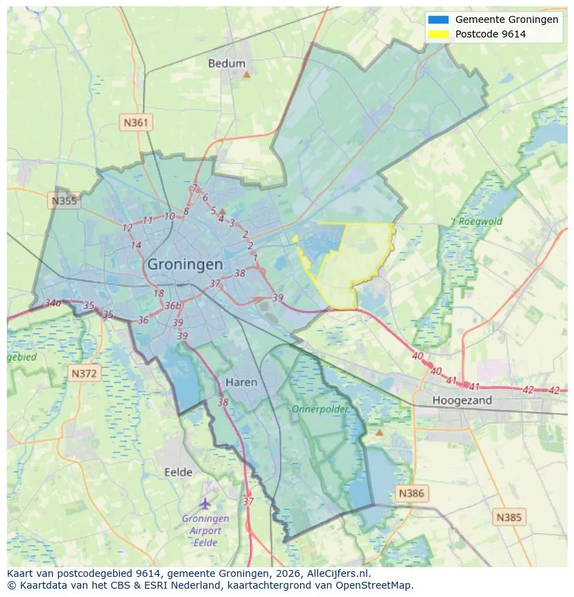 Postcodekaart voor 9614