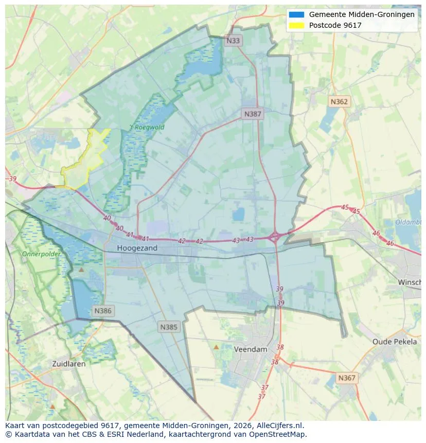 Mapa de códigos postales para 9617