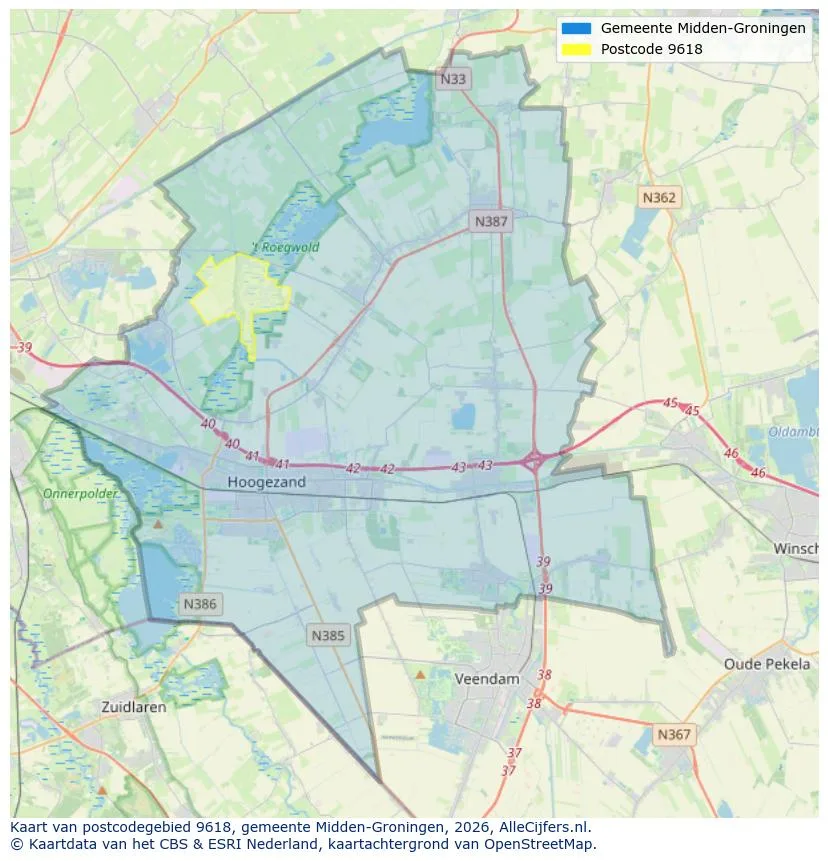 Postcodekaart voor 9618
