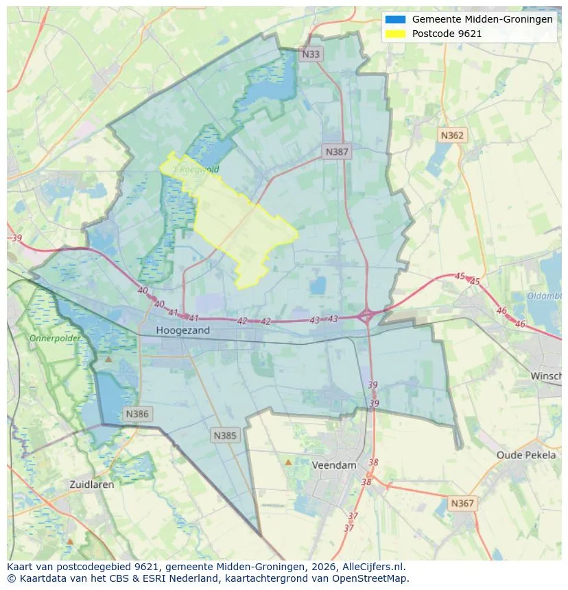 Postcodekaart voor 9621