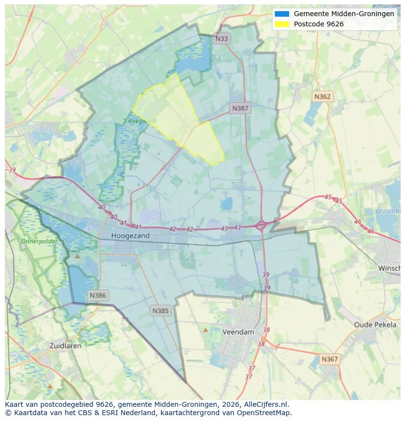 Postcodekaart voor 9626