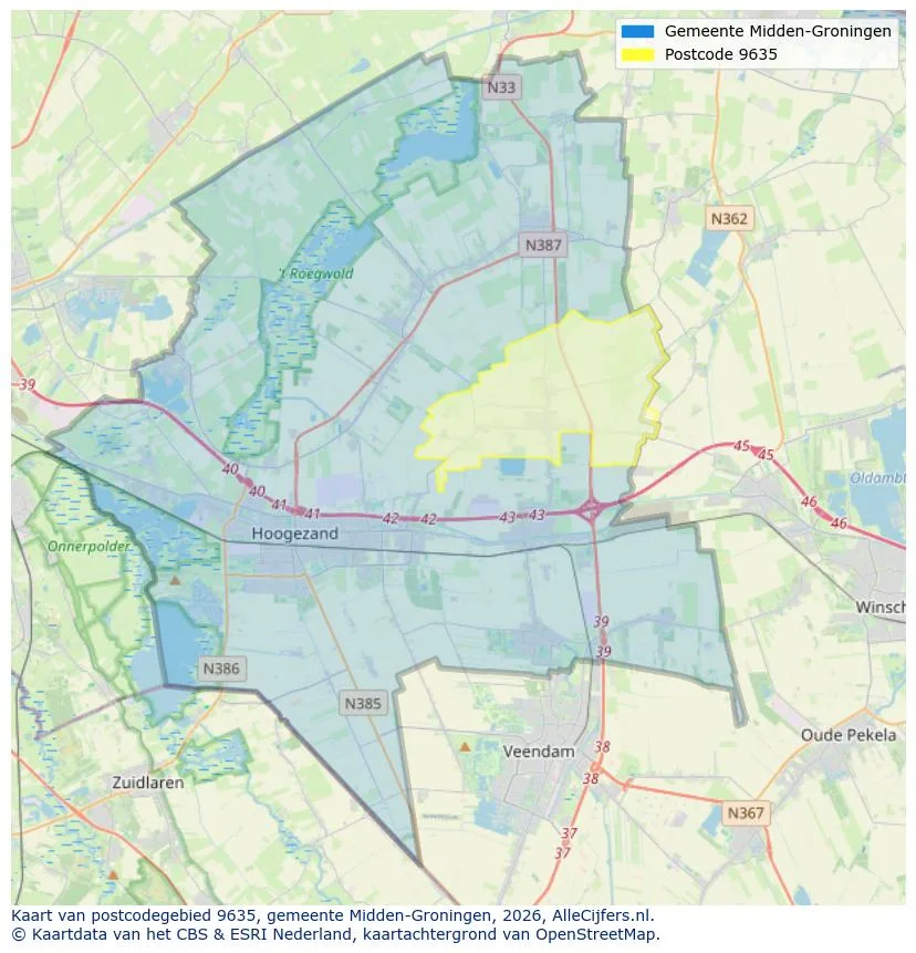 Postcodekaart voor 9635