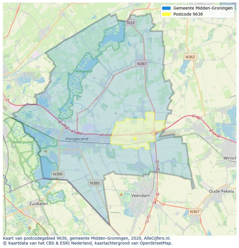 Postcodekaart voor 9636