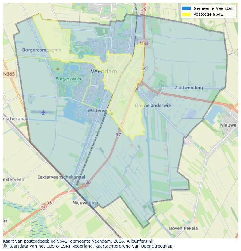 Mapa de códigos postales para 9641