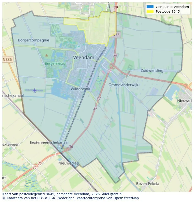 Postcodekaart voor 9645