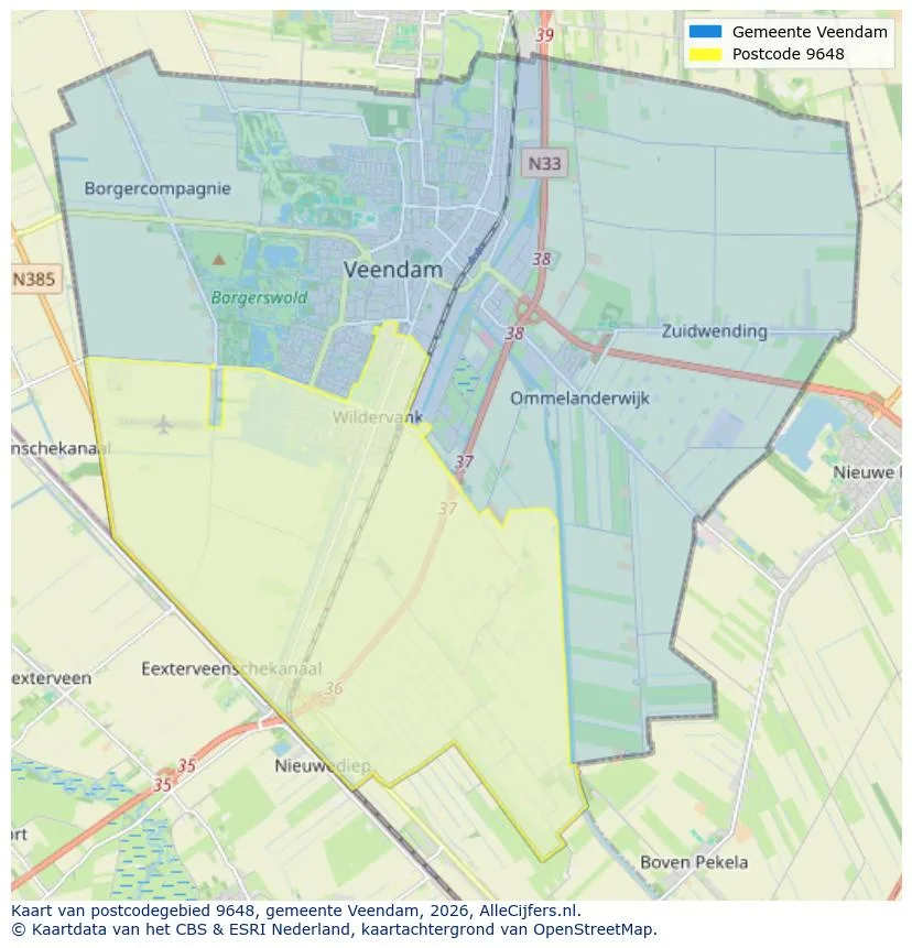 Postcodekaart voor 9648