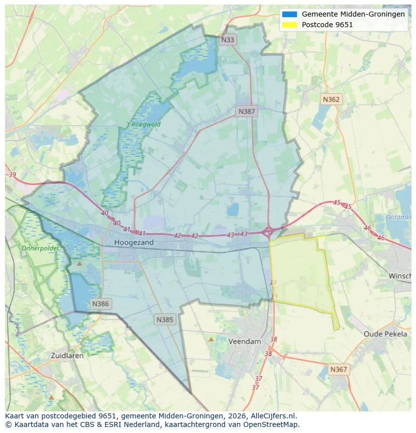 Postcodekaart voor 9651