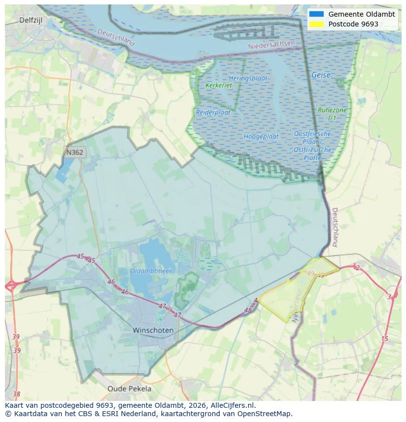 Postcodekaart voor 9693