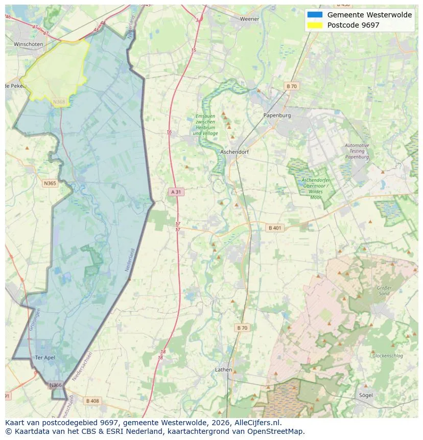 Mapa de códigos postales para 9697