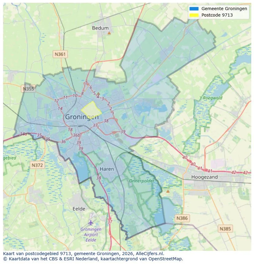 Postcodekaart voor 9713