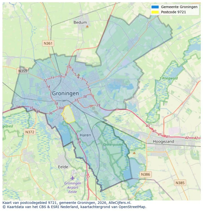 Postcodekaart voor 9721