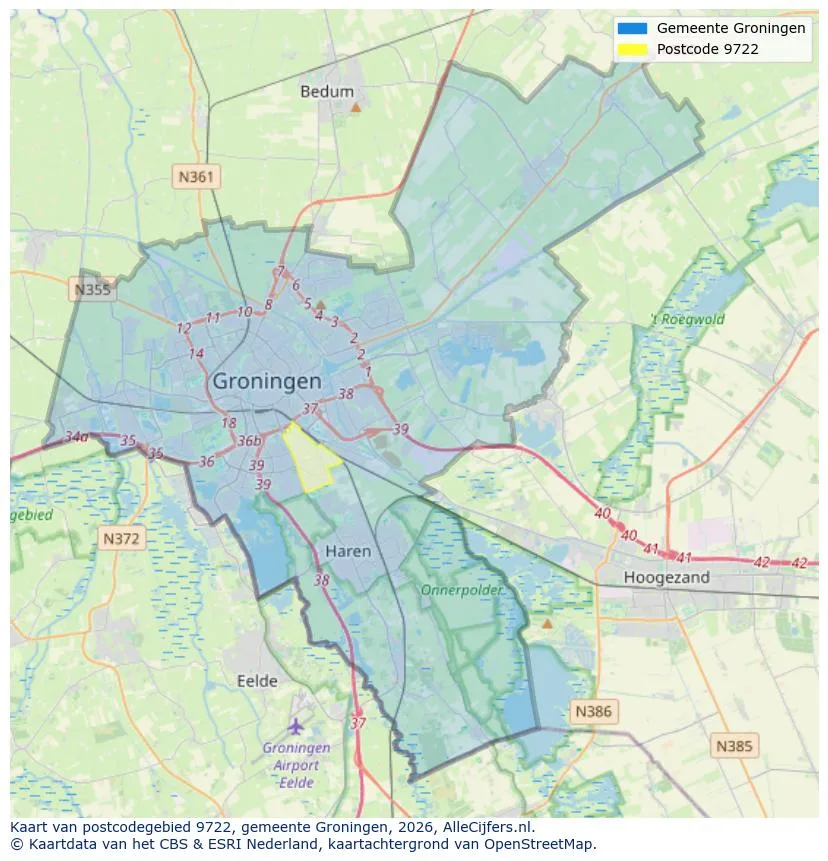 Mapa de códigos postales para 9722