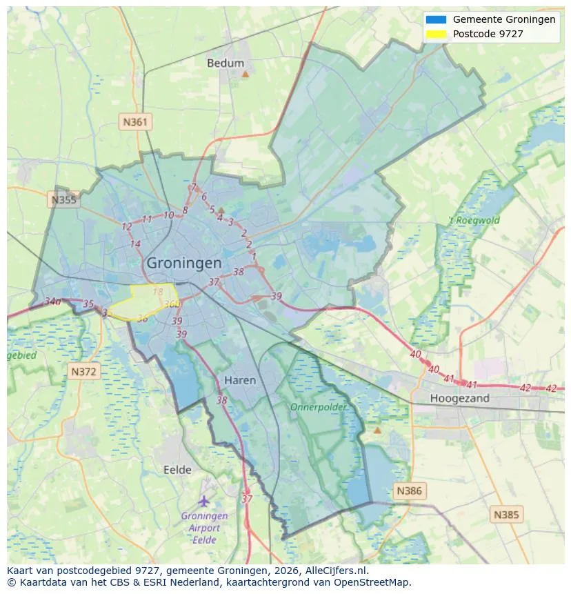 Postcodekaart voor 9727