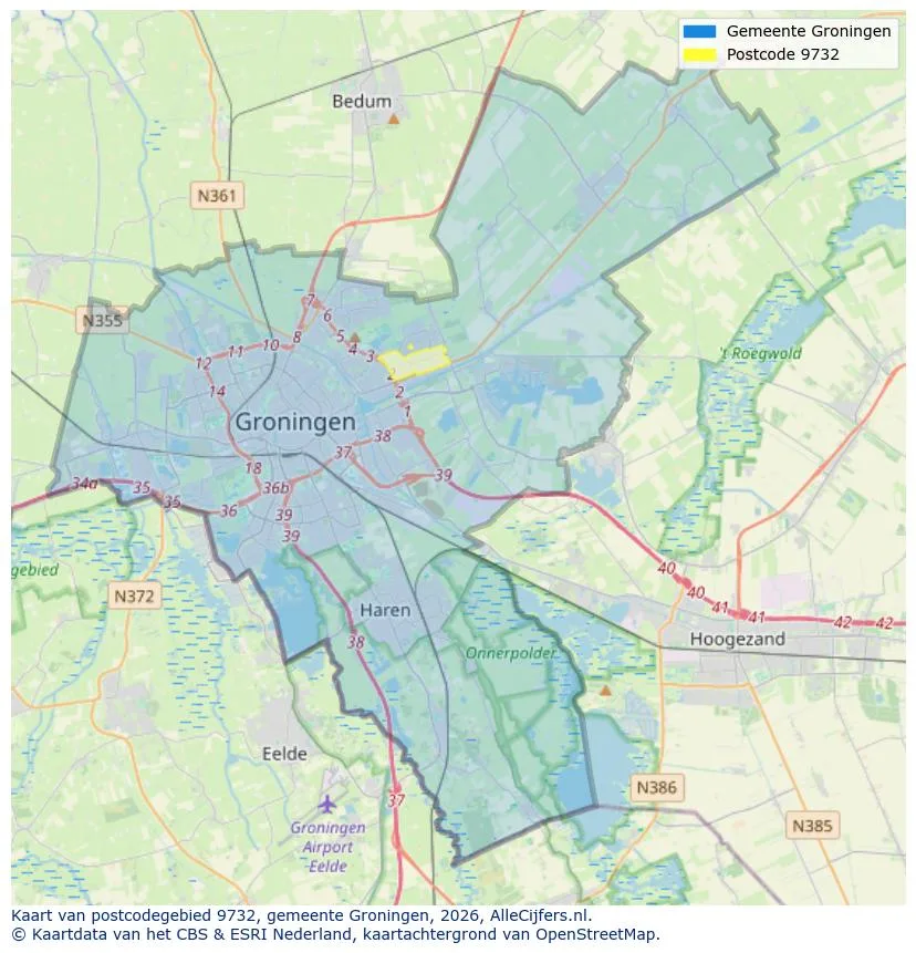 Postcodekaart voor 9732