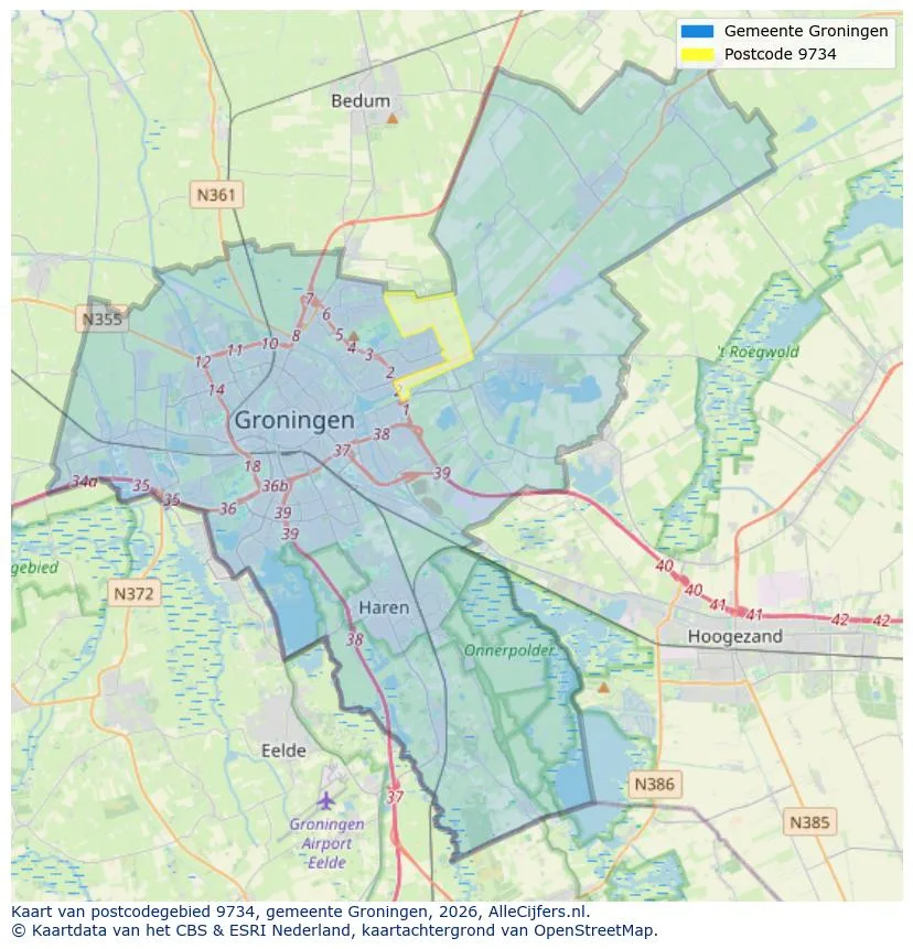 Mapa de códigos postales para 9734