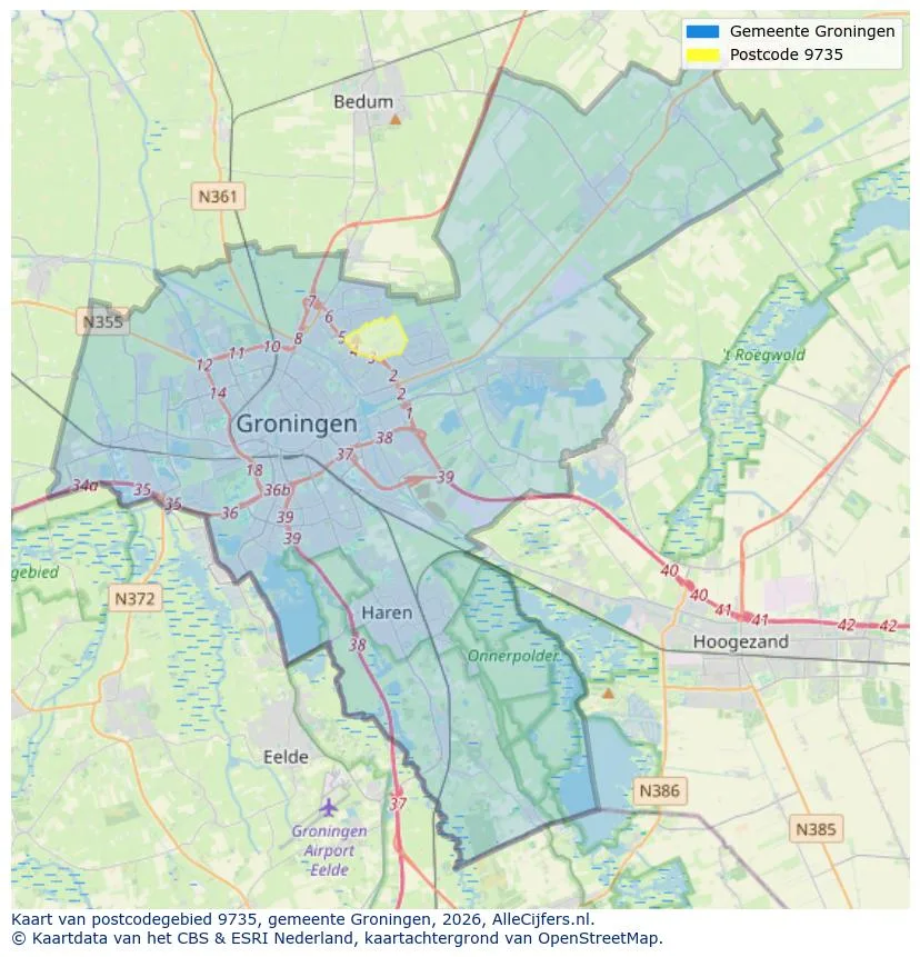 Postcodekaart voor 9735