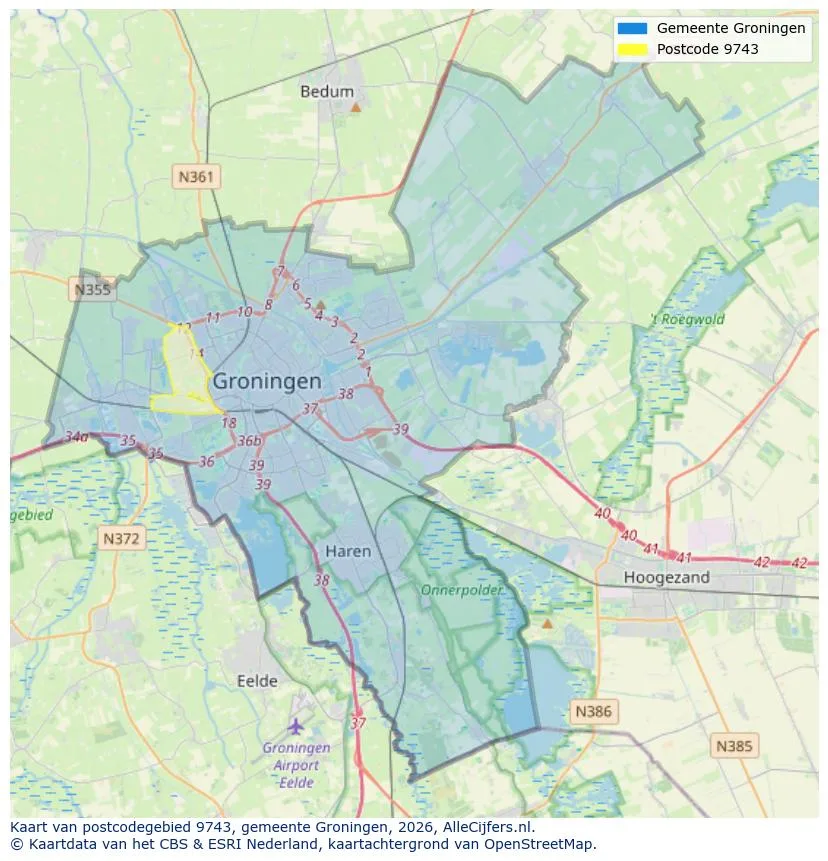 Postcodekaart voor 9743