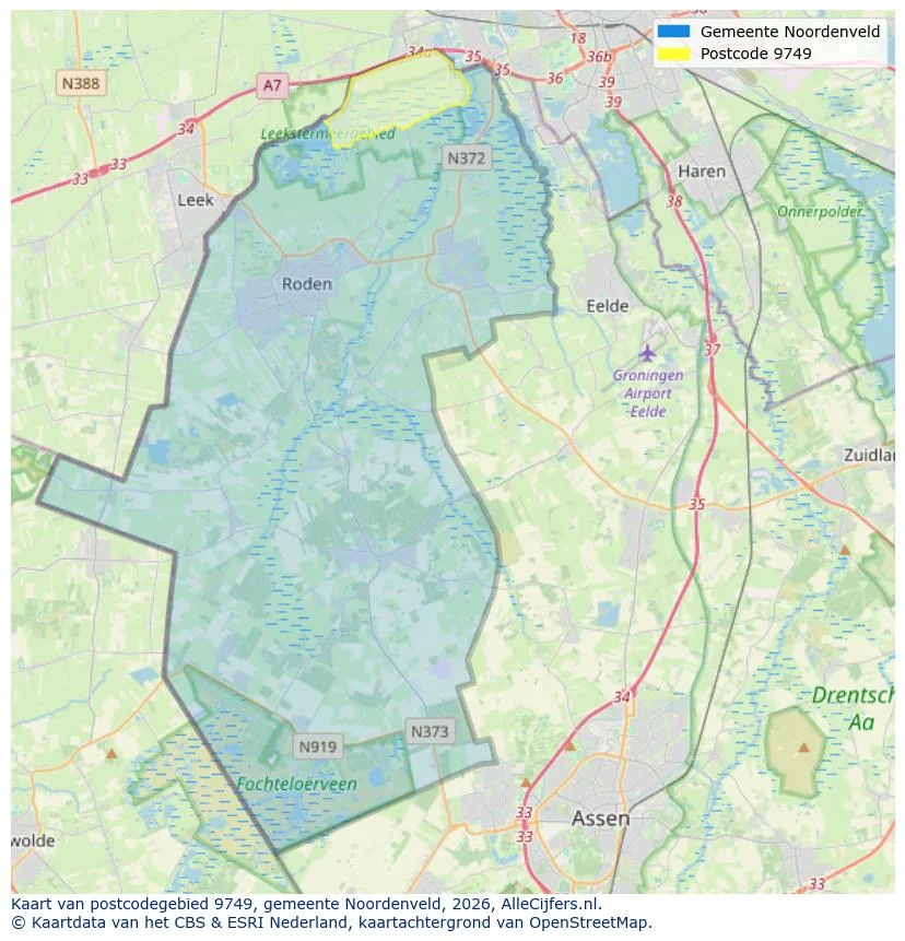 Postcodekaart voor 9749