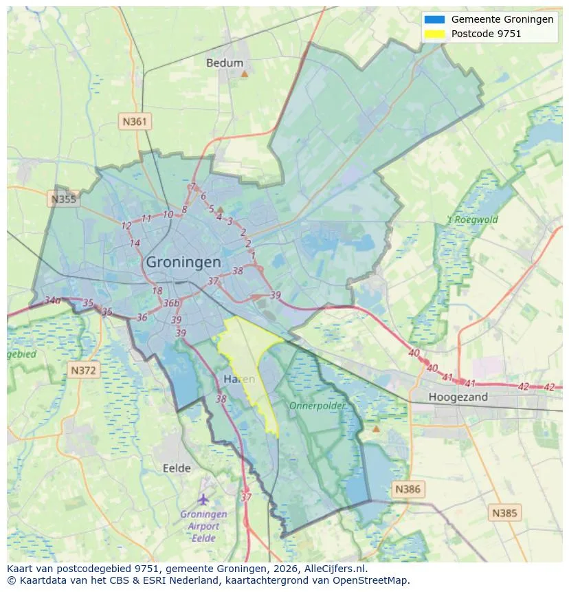 Postcodekaart voor 9751