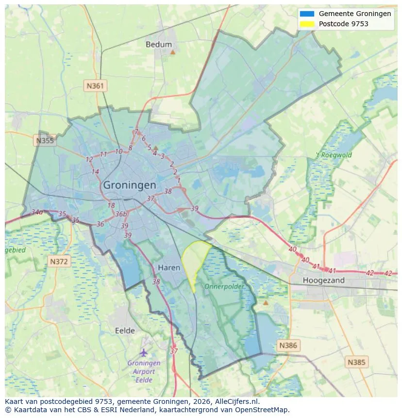 Postcodekaart voor 9753