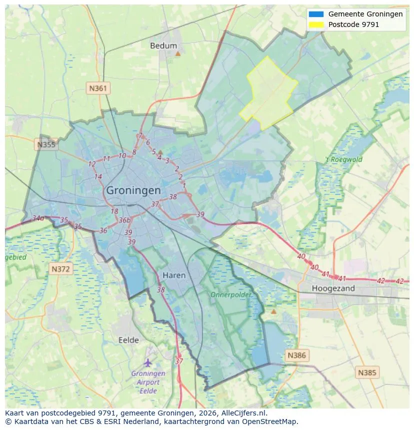 Postcodekaart voor 9791