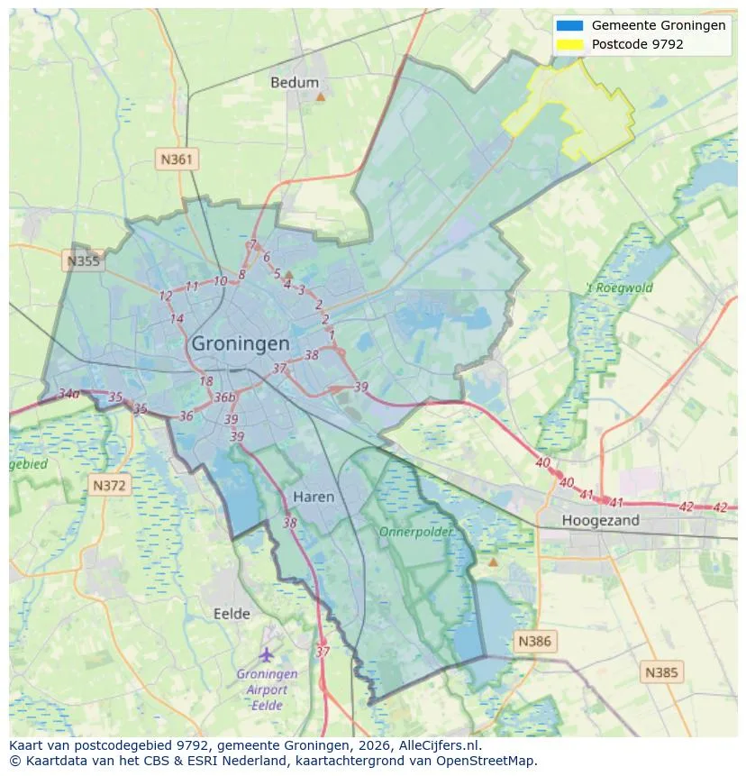 Postcodekaart voor 9792