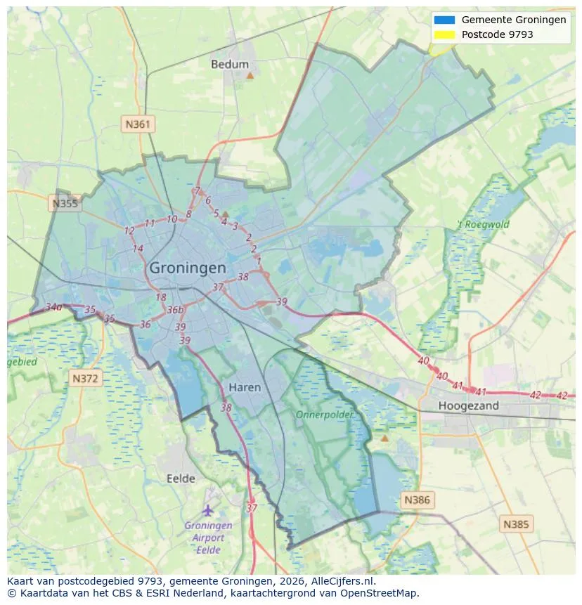Postcodekaart voor 9793