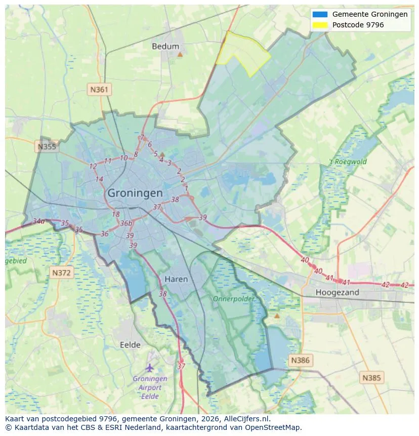Postcodekaart voor 9796