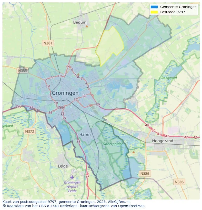 Postcodekaart voor 9797