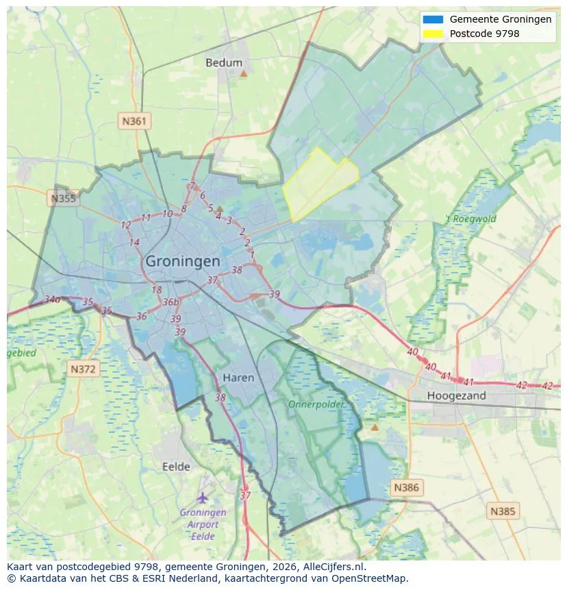 Postcodekaart voor 9798