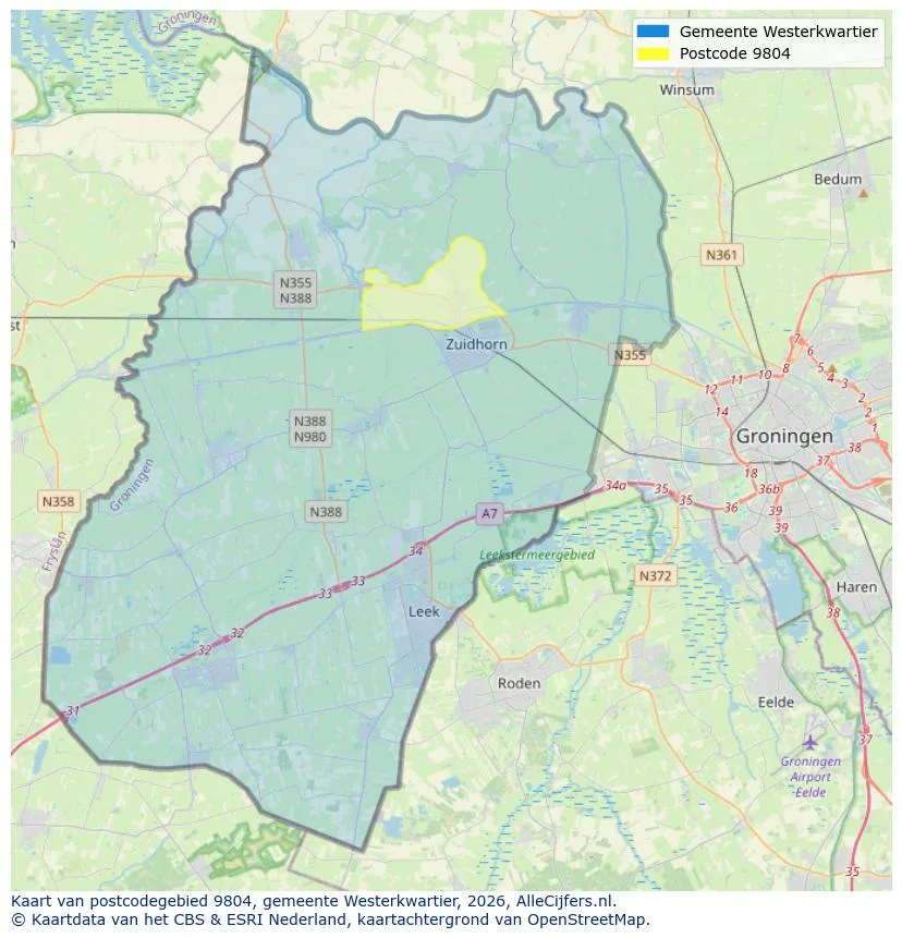 Postcodekaart voor 9804