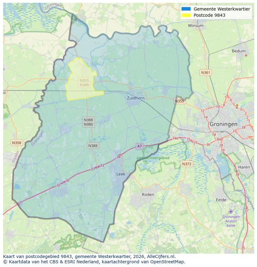 Postcodekaart voor 9843