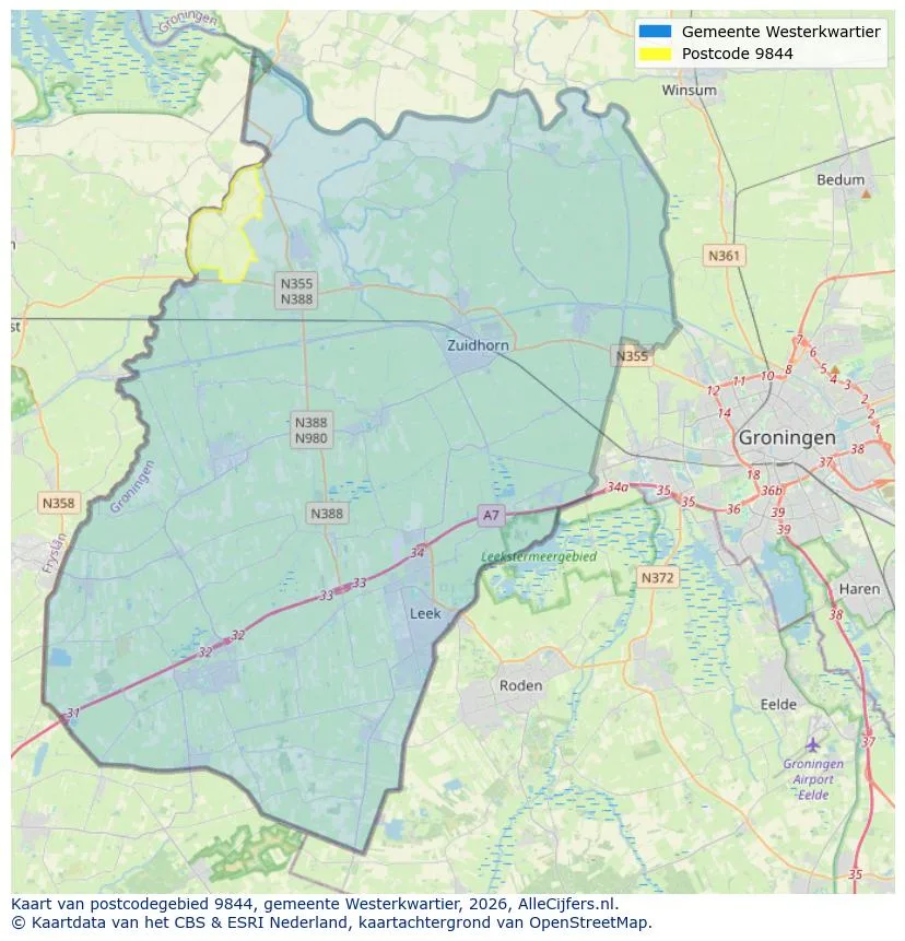 Postcodekaart voor 9844