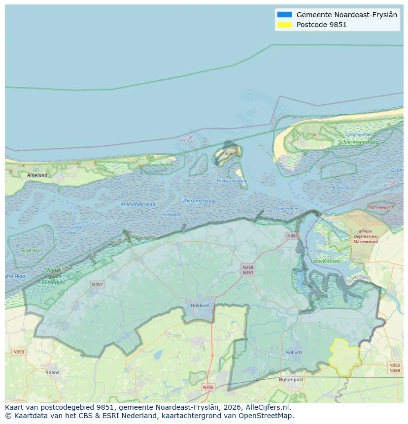 Postcodekaart voor 9851