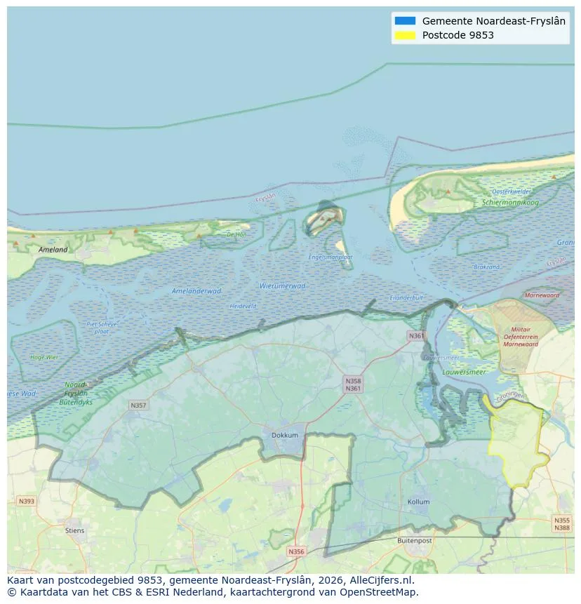 Postcodekaart voor 9853
