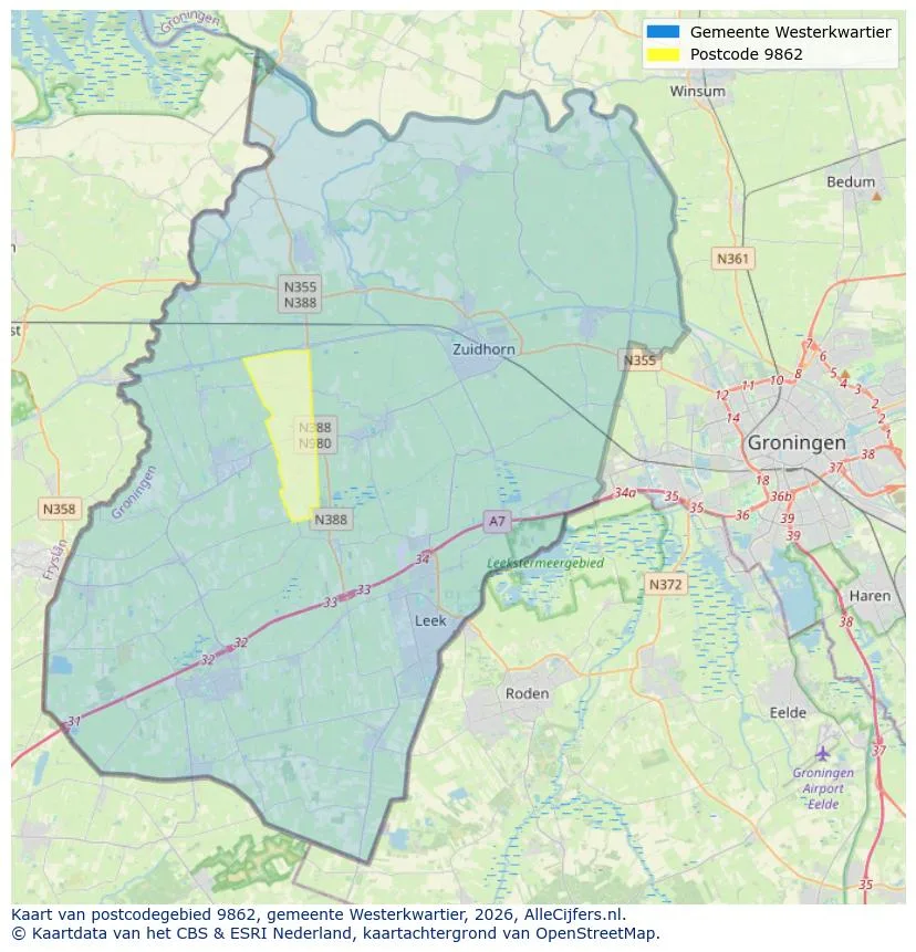Postcodekaart voor 9862