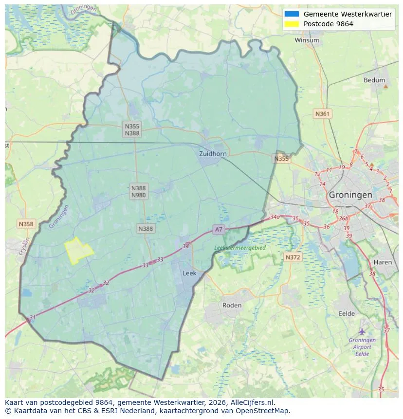 Postcodekaart voor 9864