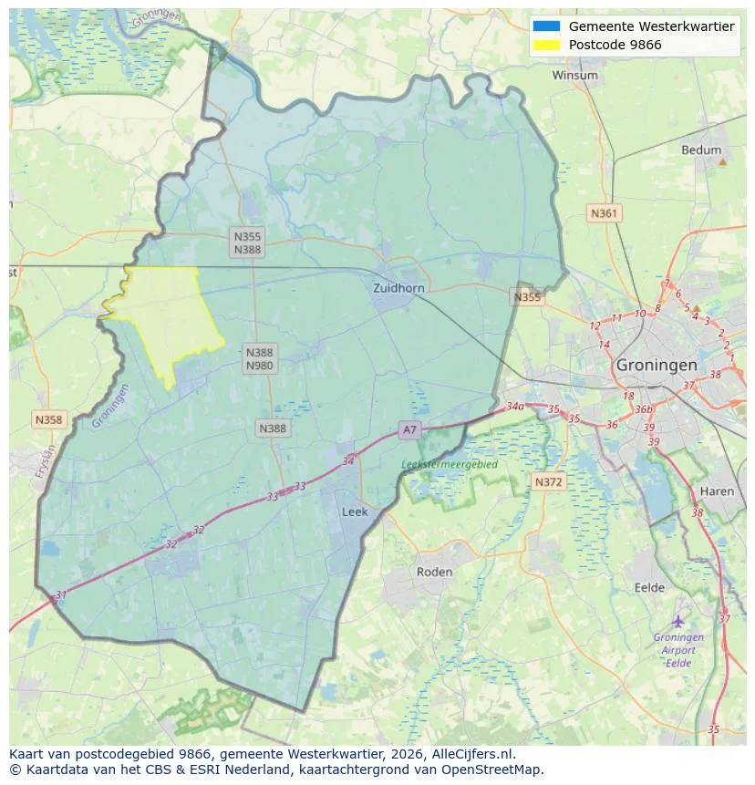 Postcodekaart voor 9866