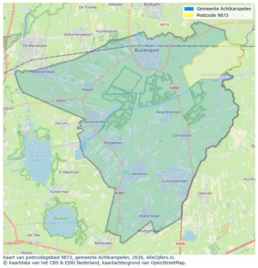 Postcodekaart voor 9873